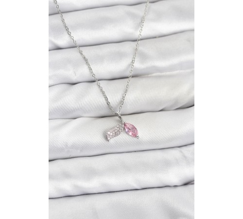 316L Çelik Zincir Gümüş Renk Balık Kuyruğu Model Zirkon Taşlı Kadın Kolye - TJ-BKO10856