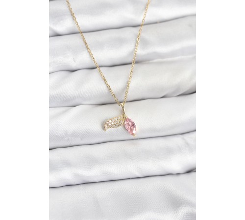 316L Çelik Zincir Gold Renk Balık Kuyruğu Model Zirkon Taşlı Kadın Kolye - TJ-BKO10857