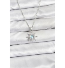 316L Çelik Zincir Gümüş Renk Kutup Yıldızı Model Zirkon Taşlı Kadın Kolye - TJ-BKO10860