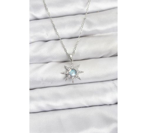 316L Çelik Zincir Gümüş Renk Kutup Yıldızı Model Zirkon Taşlı Kadın Kolye - TJ-BKO10860