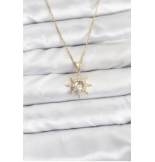 316L Çelik Zincir Gold Renk Kutup Yıldızı Model Zirkon Taşlı Kadın Kolye - TJ-BKO10861