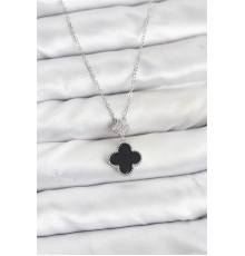 316L Çelik Zincir Gümüş Renk Yonca Model Zirkon Taşlı Kadın Kolye - TJ-BKO10862