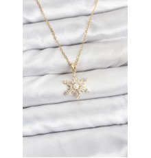 316L Çelik Zincir Gold Renk Kar Tanesi Model Zirkon Taşlı Kadın Kolye - TJ-BKO10865