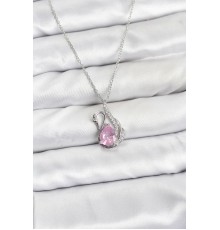 316L Çelik Zincir Gümüş Renk Pembe Kuğu Model Zirkon Taşlı Kadın Kolye - TJ-BKO10866