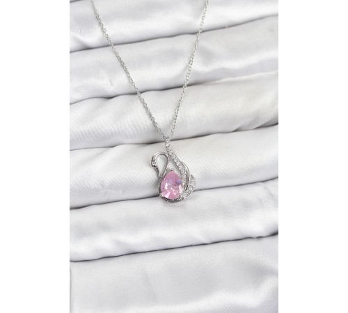 316L Çelik Zincir Gümüş Renk Pembe Kuğu Model Zirkon Taşlı Kadın Kolye - TJ-BKO10866