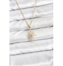 316L Çelik Zincir Gold Renk Kutup Yıldızı Model Zirkon Taşlı Kadın Kolye - TJ-BKO10877