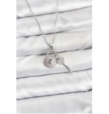 316L Çelik Zincir Gümüş Renk Kilit Anahtar Model Zirkon Taşlı Kadın Kolye - TJ-BKO10880