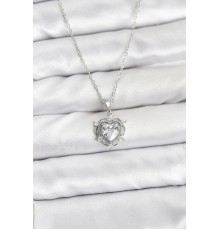 316L Çelik Zincir Gümüş Renk Kalp Model Zirkon Taşlı Kadın Kolye - TJ-BKO10882