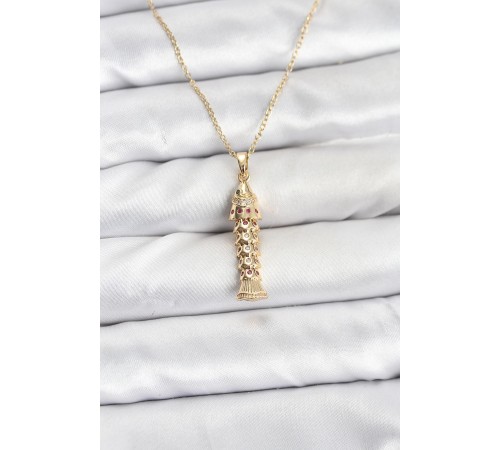 316L Çelik Zincir Gold Renk Balık Model Zirkon Taşlı Kadın Kolye - TJ-BKO10885