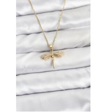 316L Çelik Zincir Gold Renk Yusufçuk Model Zirkon Taşlı Kadın Kolye - TJ-BKO10887