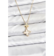 316L Çelik Zincir Gold Renk 4 Yapraklı Yonca Model Zirkon Taşlı Kadın Kolye - TJ-BKO10889