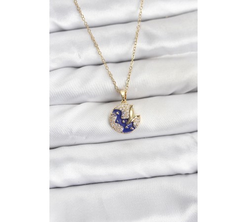 316L Çelik Zincir Gold Renk Gece Model Zirkon Taşlı Kadın Kolye - TJ-BKO10891