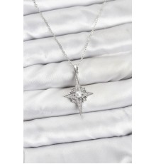 316L Çelik Zincir Gümüş Renk Kutup Yıldızı Model Zirkon Taşlı Kadın Kolye - TJ-BKO10892