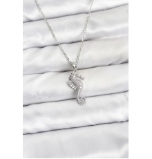 316L Çelik Zincir Gümüş Renk Deniz Atı Model Zirkon Taşlı Kadın Kolye - TJ-BKO10894