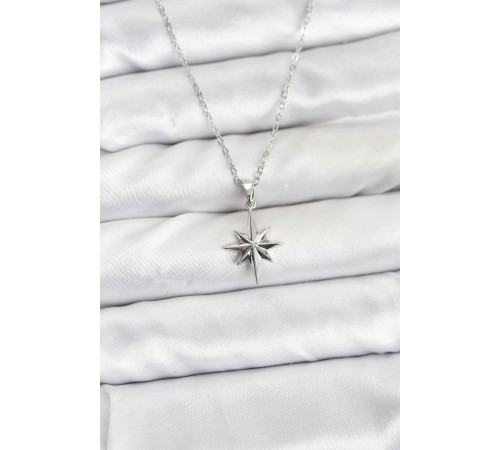 316L Çelik Zincir Gümüş Renk Kutup Yıldızı Model Kadın Kolye - TJ-BKO10896