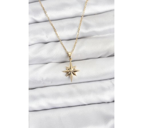 316L Çelik Zincir Gold Renk Kutup Yıldızı Model Kadın Kolye - TJ-BKO10897