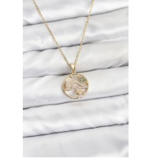 316L Çelik Zincir Gold Renk Şans Kolyesi Model Zirkon Taşlı Kadın Kolye - TJ-BKO10899