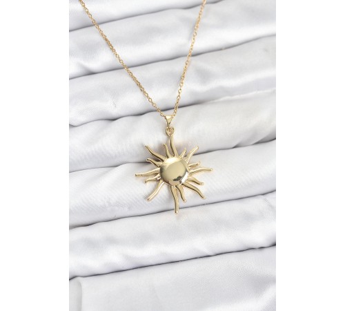 316L Çelik Zincir Gold Renk Güneş Model Kadın Kolye - TJ-BKO10901