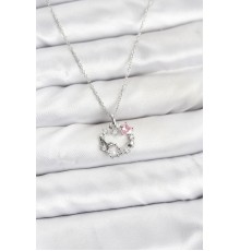 316L Çelik Zincir Gümüş Renk Pembe Taş Detaylı Çelenk Model Kadın Kolye - TJ-BKO10902