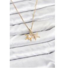 316L Çelik Zincir Gold Renk Deniz Yıldızı Model Zirkon Taşlı Kadın Kolye - TJ-BKO10907