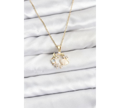 316L Çelik Zincir Gold Renk Deniz Tema Model Zirkon Taşlı Kadın Kolye - TJ-BKO10909