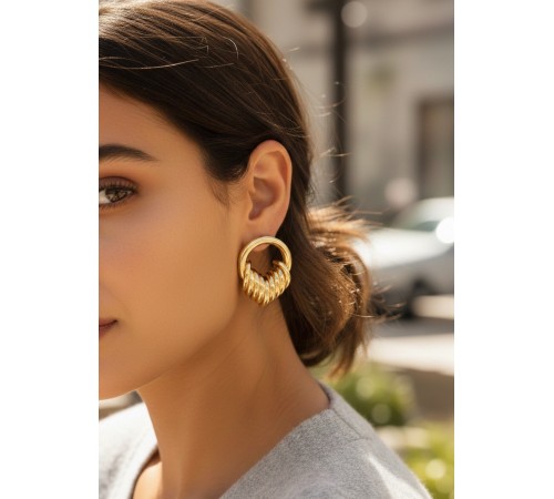 Pirinç Gold Renk Halka Sarmal Model Vintage Kadın Küpe - TJ-BKP11640