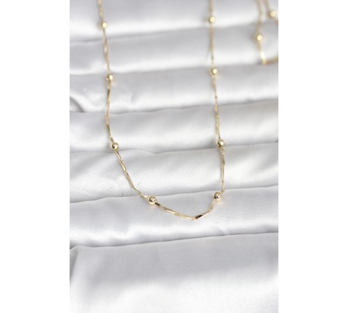CM 14K Gold Renk Kesme Çubuk Zincir Topçuklu Model 60 cm Kadın Kolye - TJ-BKO10986