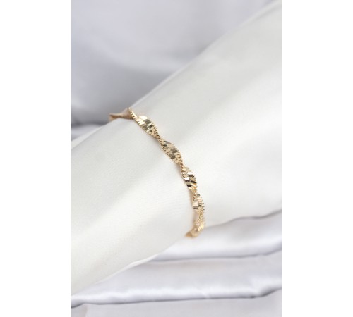 CM 14K Gold Renk Zincir Kalın Yassı Ezme Burgu Model Kadın Bileklik - TJ-BB8301