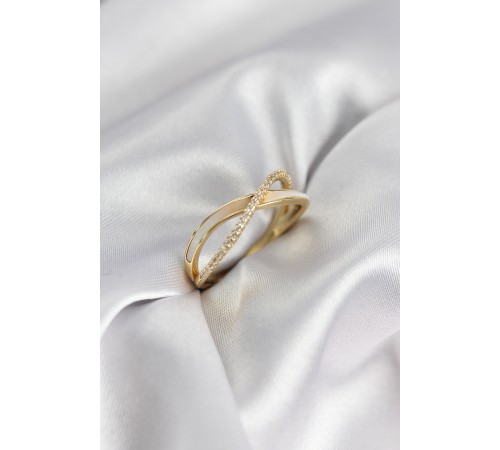 Zirkon Taşlı Sarmal Sedefli Gold Renk Kadın Yüzük - TJ-BYK3927