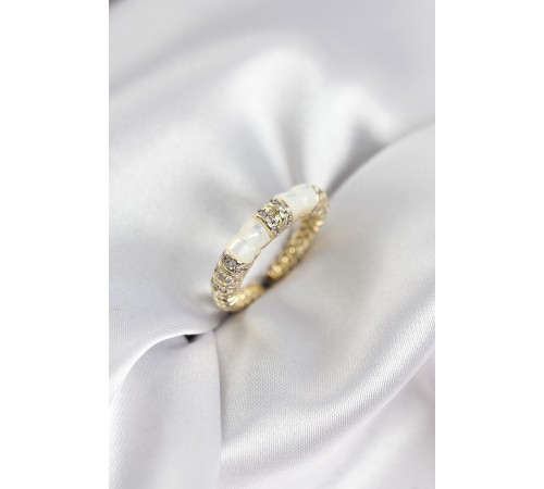 Zirkon Taşlı Kemik Model Gold Renk Kadın Yüzük - TJ-BYK3932