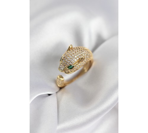 Jaguar Model Gold Renk Zirkon Taşlı Kadın Yüzük - TJ-BYK3934