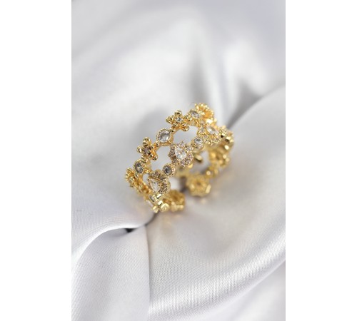 Zirkon Taşlı 2'li Model Gold Renk Kadın Yüzük - TJ-BYK3936