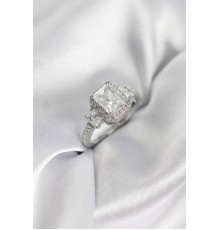 Gümüş Renk Kare Baget Zirkon Taşlı Tek Taş Model Kadın Yüzük - TJ-BYK3937