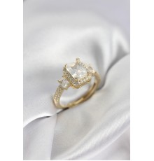 Gold Renk Kare Baget Zirkon Taşlı Tek Taş Model Kadın Yüzük - TJ-BYK3938