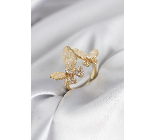 Gold Renk Beyaz Model Zirkon Taşlı Kadın Yüzük - TJ-BYK3944