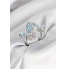 Gümüş Renk Mavi Model Zirkon Taşlı Kadın Yüzük - TJ-BYK3945