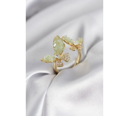 Gold Renk Su Yeşili Model Zirkon Taşlı Kadın Yüzük - TJ-BYK3948