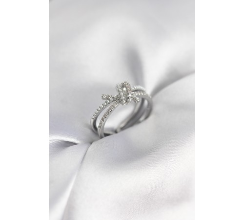 Gümüş Renk İncili Zirkon Taşlı Düğüm Kadın Yüzük - TJ-BYK3949