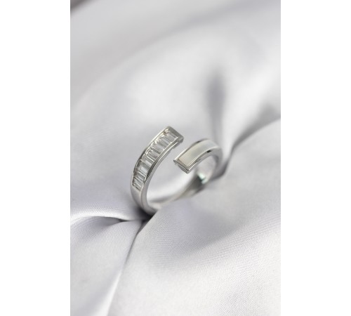 Gümüş Renk Sedefli Baget Zirkon Taşlı Kadın Yüzük - TJ-BYK3952