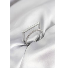 Gümüş Renk Sedefli Zirkon Taşlı 2'li Kadın Yüzük - TJ-BYK3956