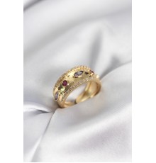 Gold Renk Zirkon Taşlı Vintage Kadın Yüzük - TJ-BYK3959