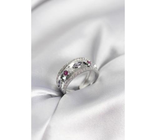 Gümüş Renk Zirkon Taşlı Vintage Kadın Yüzük - TJ-BYK3960