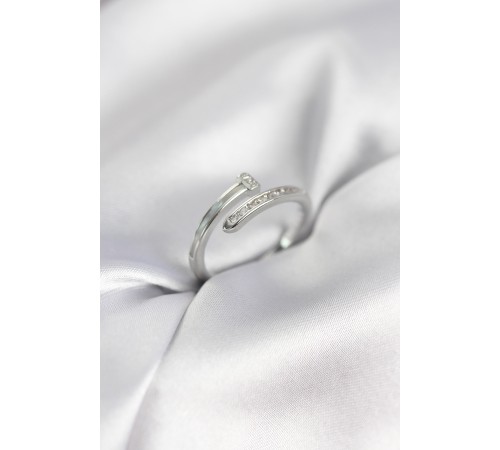 Zirkon Taşlı Gümüş Renk Yassı Çivi Model Kadın Yüzük - TJ-BYK3962