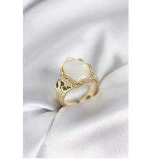 Gold Renk Beyaz Taşlı Vintage Kadın Yüzük - TJ-BYK3964