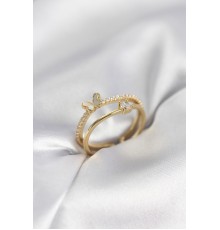Gold Renk 2'li Zirkon Taşlı Model Kadın Yüzük - TJ-BYK3977