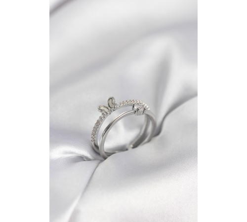 Gümüş Renk 2'li Zirkon Taşlı Model Kadın Yüzük - TJ-BYK3978