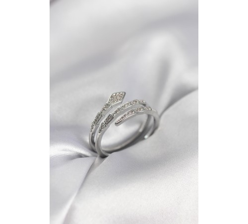 Yılan Model Gümüş Renk Zirkon Taşlı Kadın Yüzük - TJ-BYK3980