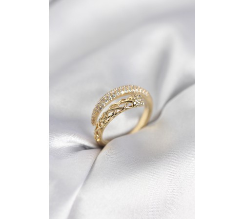 Gold Renk Zirkon Taşlı Sarmal Kadın Yüzük - TJ-BYK3985