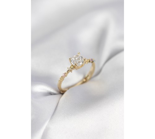 Tek Taş Model Zirkon Taşlı Gold Renk Kadın Yüzük - TJ-BYK3993