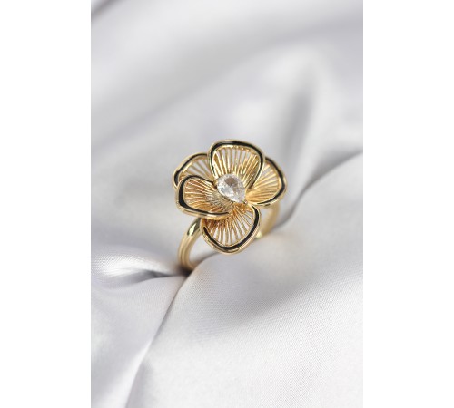 Gold Renk Çiçek Model Vintage Kadın Yüzük - TJ-BYK3997